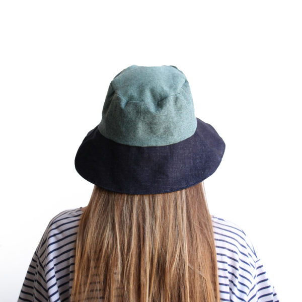 green blue cotton bucket hat wide brim