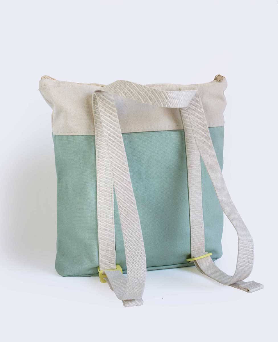 Recycled convertible tote backpack mint ecru