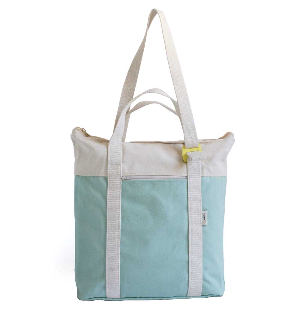 Recycled convertible tote backpack mint ecru